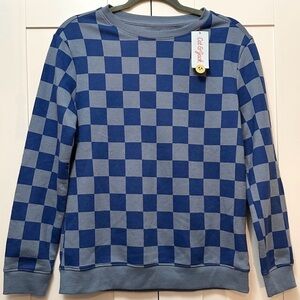 Checker Pullover Sweatshirt XL Kids Unisex Light & Dark Blue NEW!